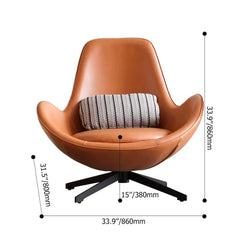 Elegant brown egg lounge chair adorned with faux leather upholstery and a sleek metal base