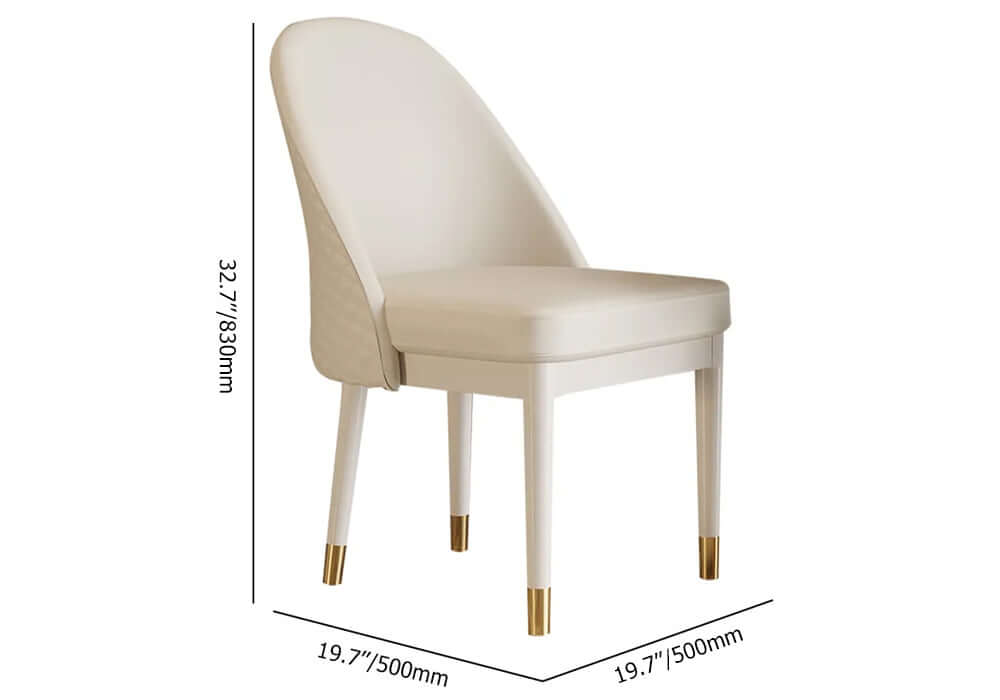 Minimalist beige faux leather dining chair crafted with solid wood frame for contemporary dining areas