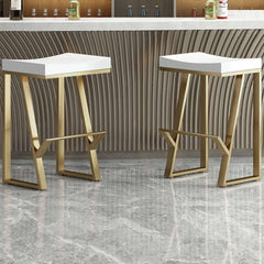 25.6 inch Modern White Solid Wood Bar Stool Backless with Golden Footrest for Stylish Kitchen Decor