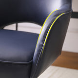 Blue Swivel Office Chair for Desk Upholstered Faux Leather Task Chair Adjustable Height