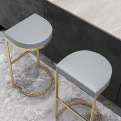 Stylish modern gray PU leather bar stool with eye-catching gold frame