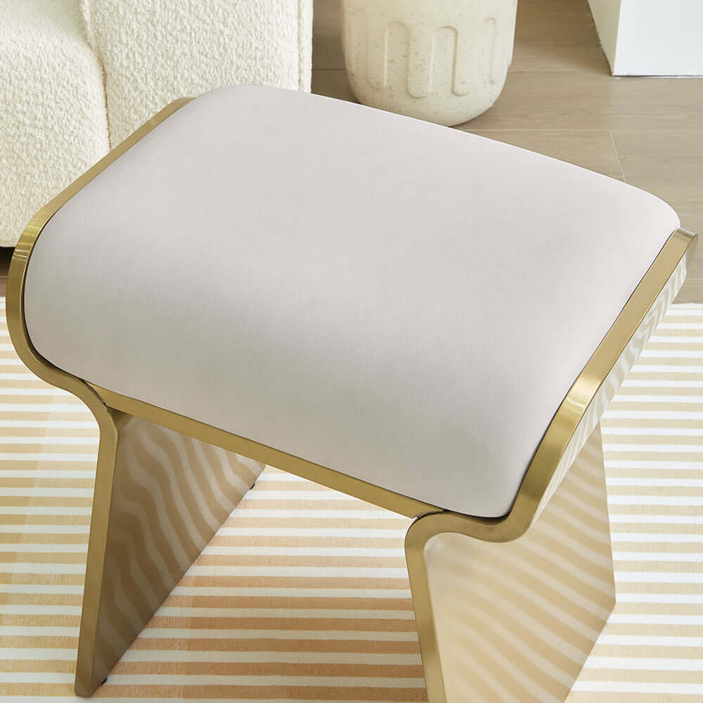 Taburete de tocador blanco moderno con respaldo Tapizado en terciopelo  Acrílico Tocador para dormitorio - Cocochairs