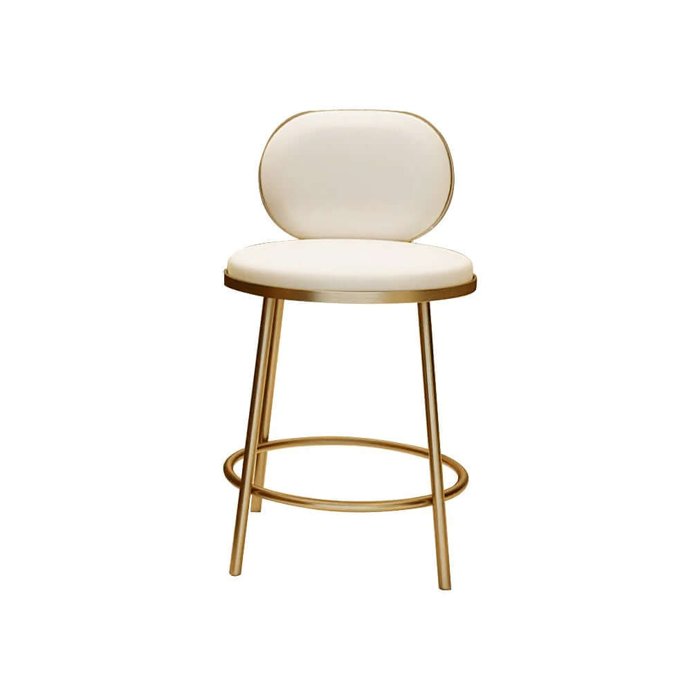 Fashionable beige faux leather cushioned round counter chair with back pair