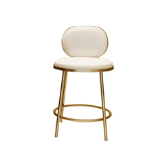 Fashionable beige faux leather cushioned round counter chair with back pair