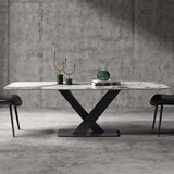 9 Pieces Modern Stone Top Dining Set with 8 Upholstered Chairs