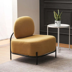 Comfortable upholstered armless accent chair in vibrant yellow linen fabric