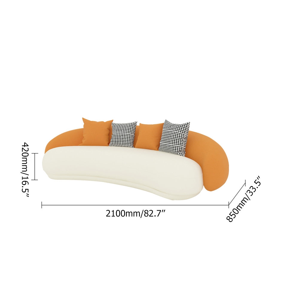 Modern Leather Upholstered Sofa 3Seater Sofa 82.7" Orange&White Sofa