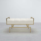 31.5'' gray faux leather upholstered bench with exquisite gold metal legs