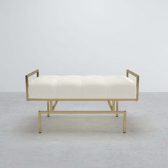 31.5'' gray faux leather upholstered bench with exquisite gold metal legs