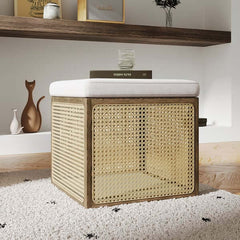 Eco-friendly Boho Rattan Foot Stool with Natural Color for Sustainable Home Decor
