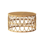 Boho style 2-piece natural rattan hand-woven round coffee table and side table set for home