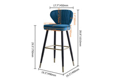 Elegant set of 3 counter height barstools in chic blue velvet upholstery