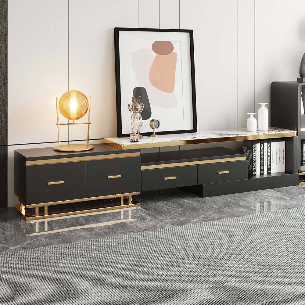 Modern TV Stand & Coffee Table Set for 100 Inch TV in Black with Drawers