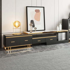 Stylish Media Console and Coffee Table Set for 100 Inch TV in Black with Drawers