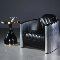 Unique Industrial Loft Black Barrel Accent Chair designed with PU Leather Upholstery