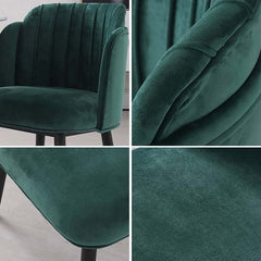 Green Velvet Upholstered Dining Chair with Arm, Set of 2 Mid Century Wood Dining Chairs