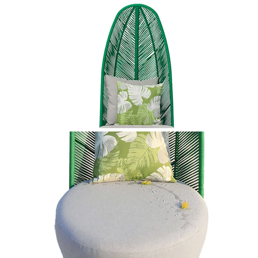 Luxurious Green Outdoor Rattan Ballon Chair with Cushion and Pillow HighBack Plantain Shape for leisure and comfort