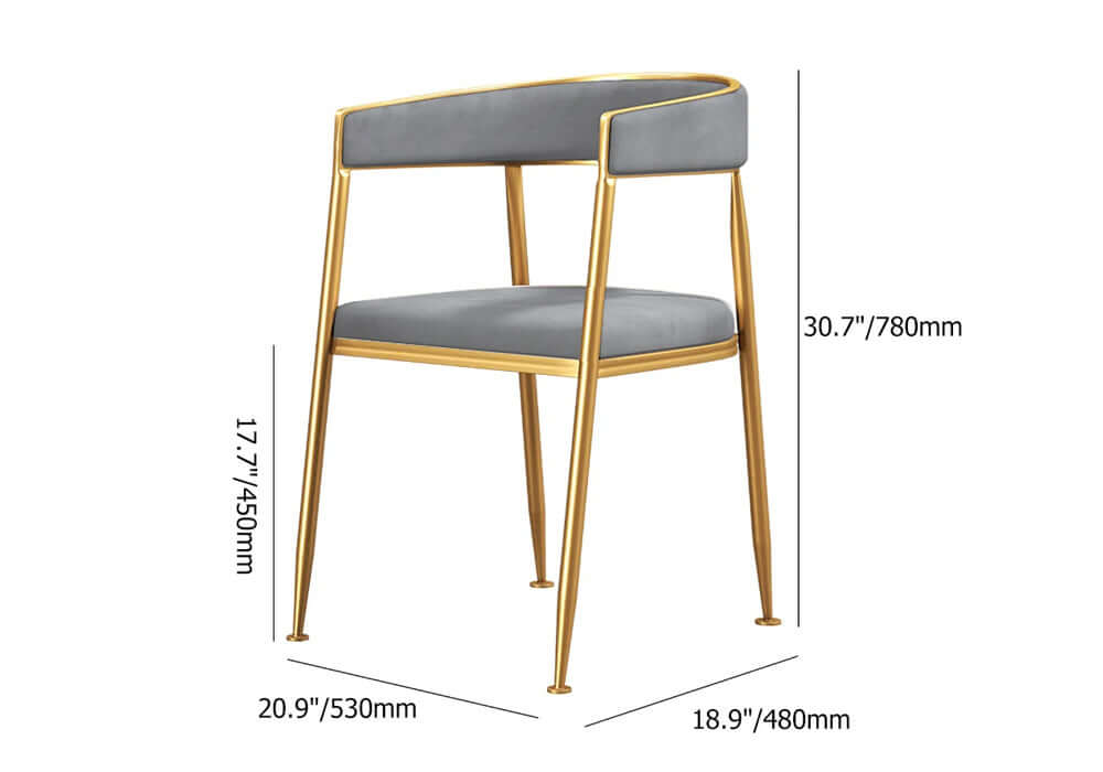Modern Gray Upholstered Accent Arm Chair with Velvet Fabric and Gold Legs for Luxurious Interiors
