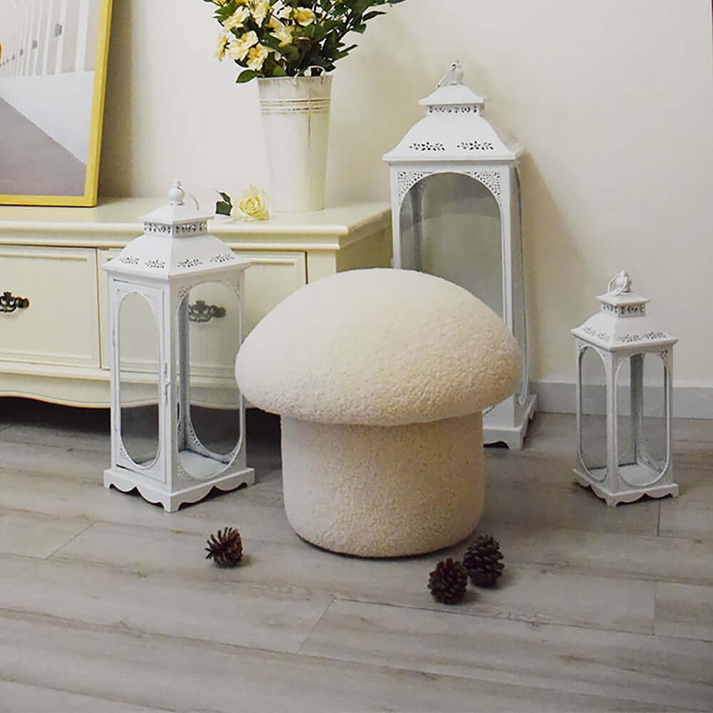 Upholstered mushroom ottoman stool with cute design