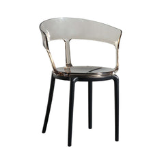 Stylish gray dining chair with acrylic construction and armrests for modern dining space