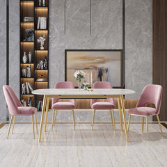 Trendy modern dining chairs in black upholstery with hollow back and elegant gold legs