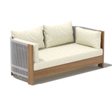 3Pcs Outdoor Sofa Set with Teak Round Coffee Table & Woven Rope Chair in Natural & Gray