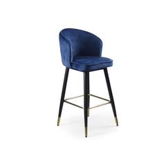 Stylish blue velvet counter height barstool with tufted cushion