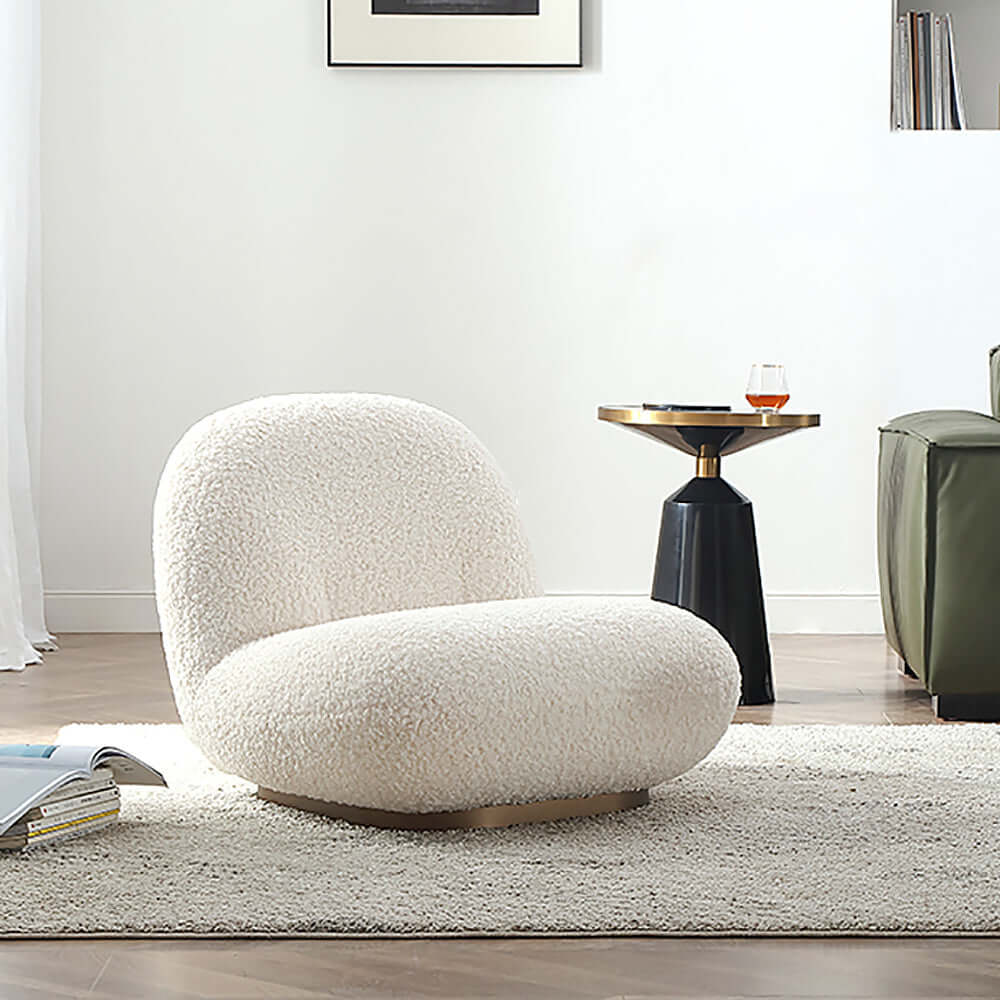 OffWhite Boucle Sherpa Floor Sofa Lounge Chair Soft Cushion Single Sleeper for Cozy Living Room メイン画像