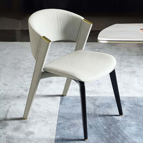 Modern Off White Dining Chair Faux Leather Upholstered Curved Back Set ...
