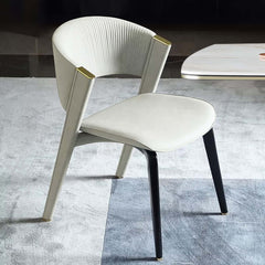 Off White Dining Chair with Modern Faux Leather Upholstery and Curved Back Set of 2