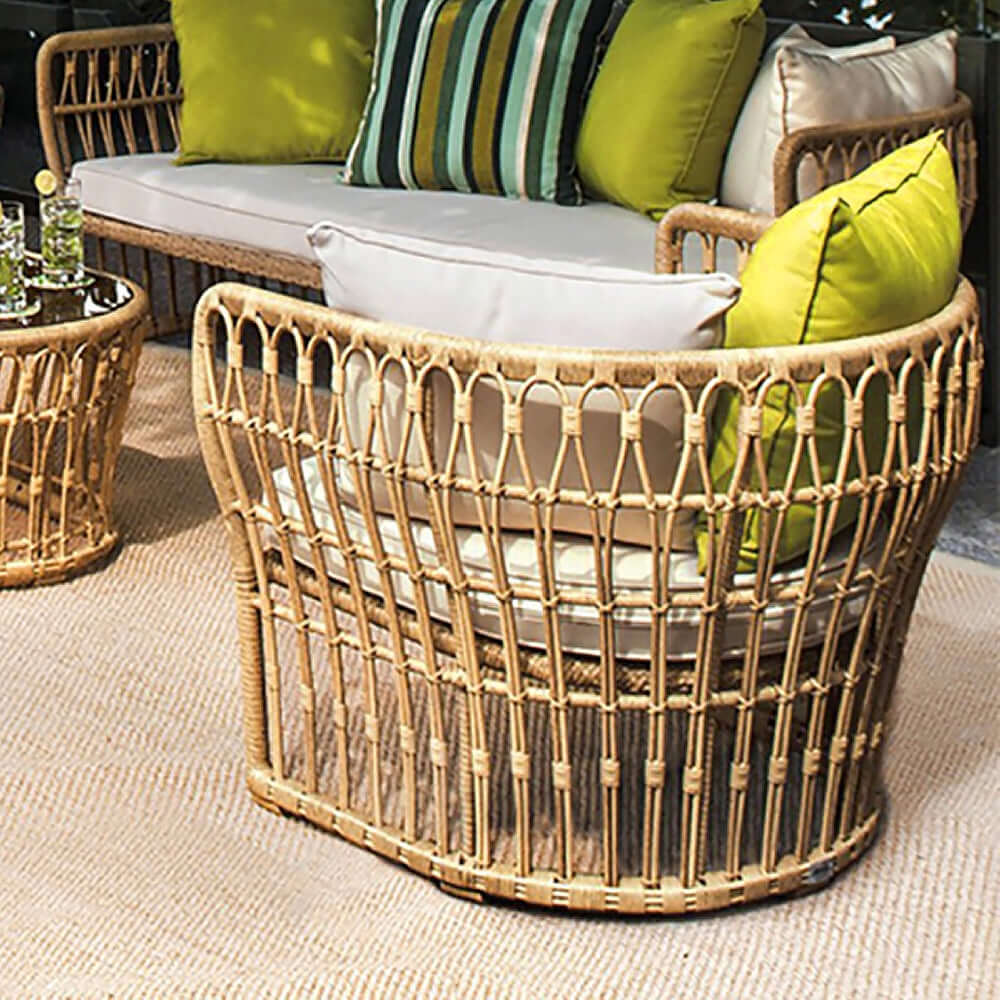 Tropen-Stil natürliche Farbe Rattan-Loungesessel mit Kissen Zweitbild