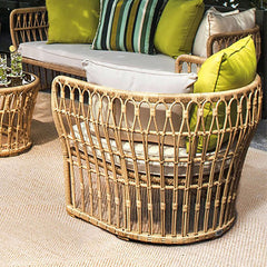 Comfortable Tropical Style Natural Color Rattan Lounge Chair with Cushion Pillow for Outdoor Relaxation