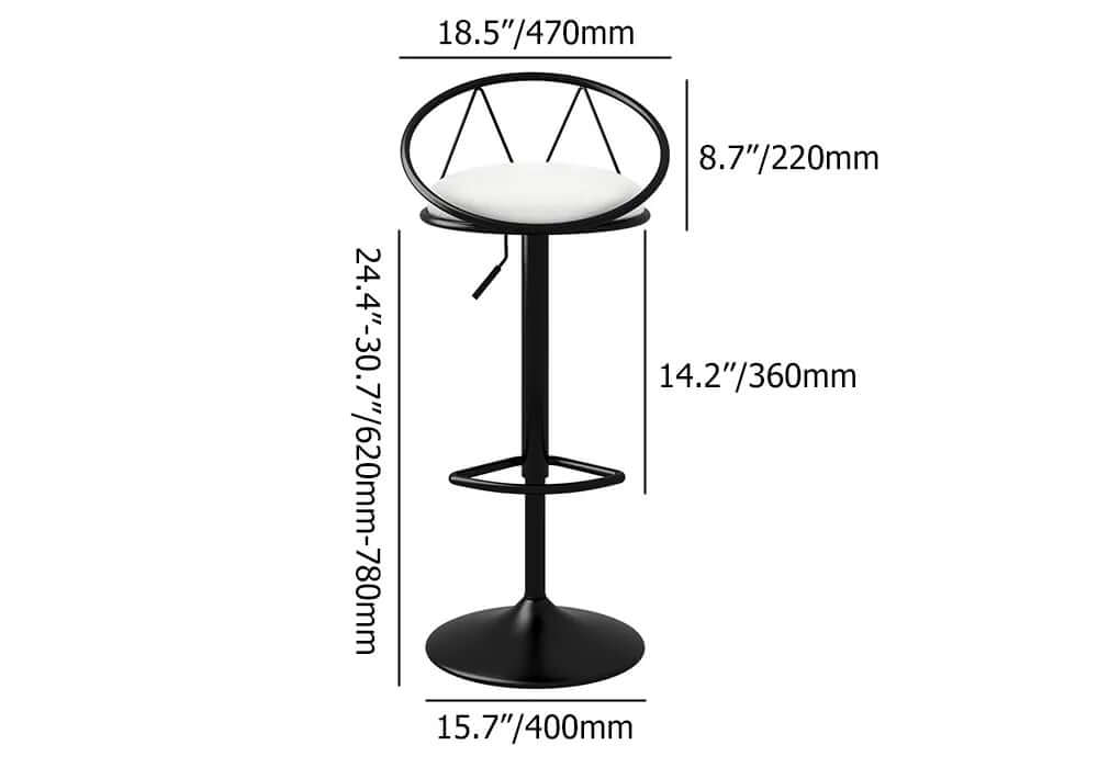 Unique Pair of Adjustable Height Swivel Bar Stools with Cushioned Upholstery
