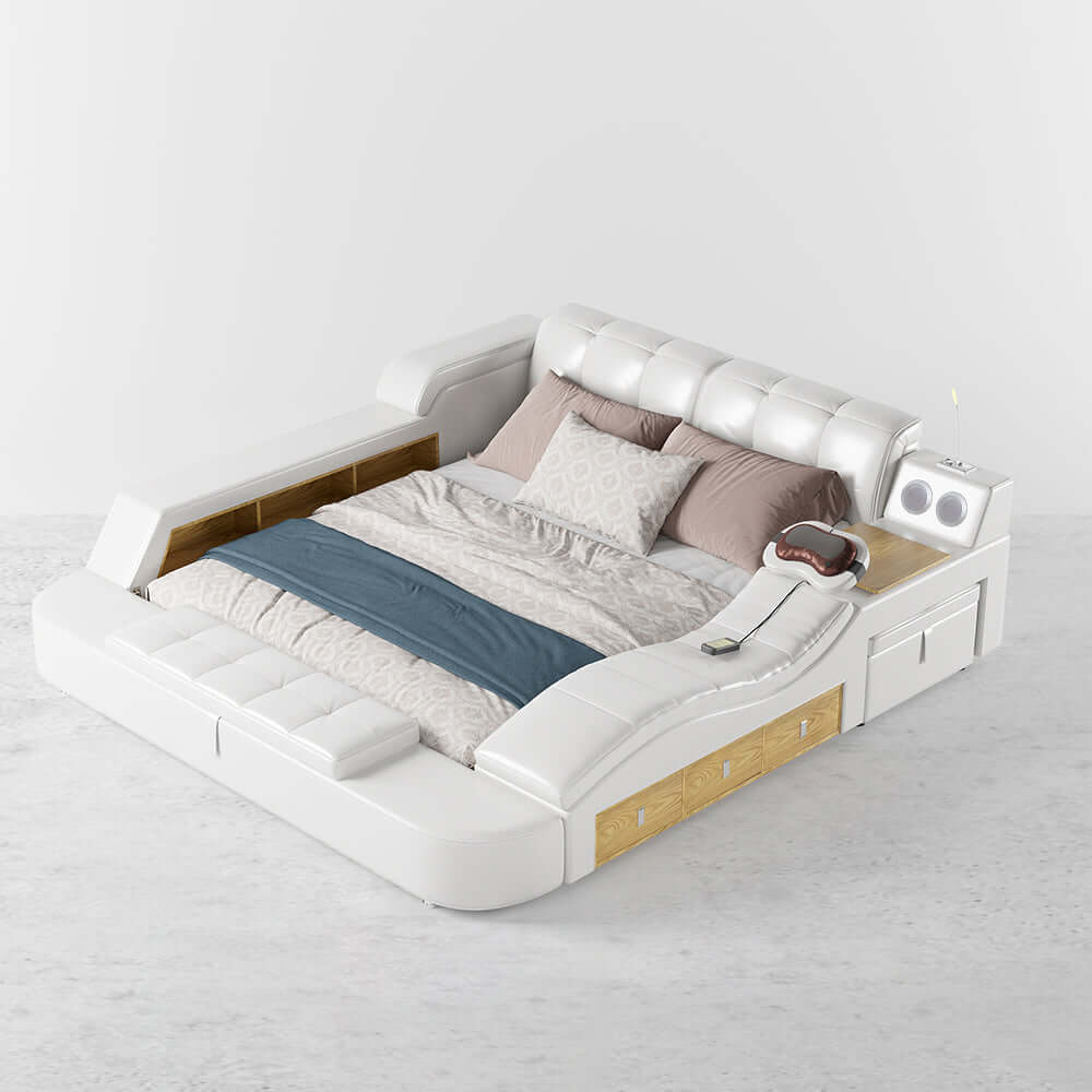 Tech-Enhanced King Size Bed with Massage and Speaker