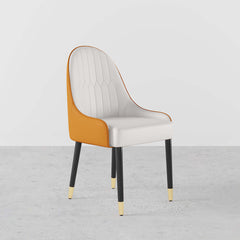 Elegant set of 2 white and orange dining chairs with metal legs, featuring PU leather upholstery for luxurious dining setting