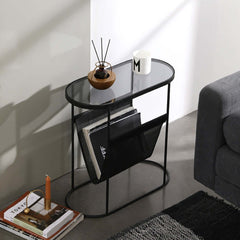 Modern black end table with metal accent for living room or bedroom decor