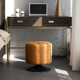 Modern Swivel Vanity Stool Brown Round Vanity Chair with Metal Base for Bedroom