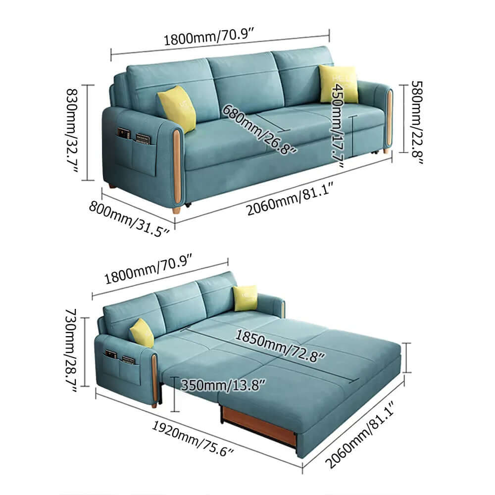 OffWhite Arm Full Sleeper Sofa Bed with Storage & Side Pockets for Home