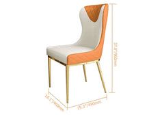 Pair of contemporary orange side chairs with wingback, upholstered in PU leather