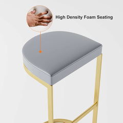 Chic gray PU leather counter height bar stool with elegant gold frame