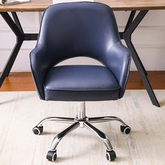 Comfortable Blue Swivel Office Chair with Upholstered Faux Leather