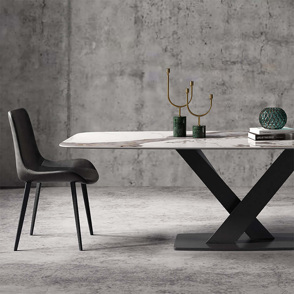 9-teiliges modernes Steintop-Esszimmer-Set mit 8 gepolsterten Stühlen Zweitbild