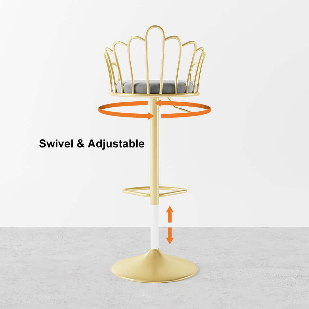 2-Piece Blue Velvet Kitchen Island Counter Height Bar Stools with Swivel Function and Back Support