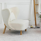 White Lamb Boucle Sherpa Accent Chair Wingback Chair in Wooden Frame