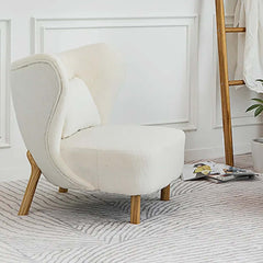 Elegant White Lamb Boucle Sherpa Wingback Chair with Wooden Frame for Stylish Home Decor