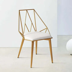 Modern white dining chair with luxurious PU leather upholstery and elegant golden geometric frame