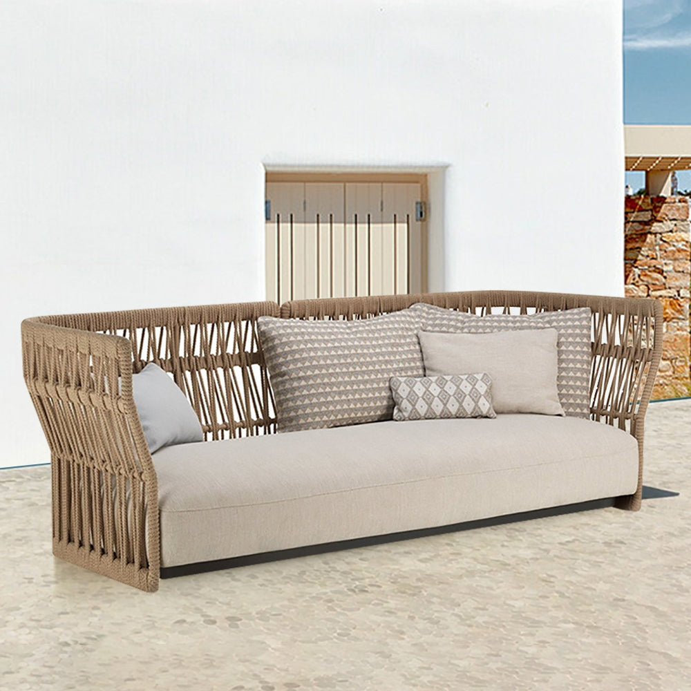 Emilio Natural Style Wood Color Rattan Outdoor Sofa 3Seater with Cushion Pillow