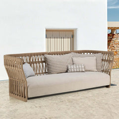 Emilio Natural Style Wood Color Rattan Outdoor Sofa 3Seater with Cushion Pillow for Relaxing Outdoors