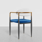 White and blue PU leather upholstered arm chairs - set of 2