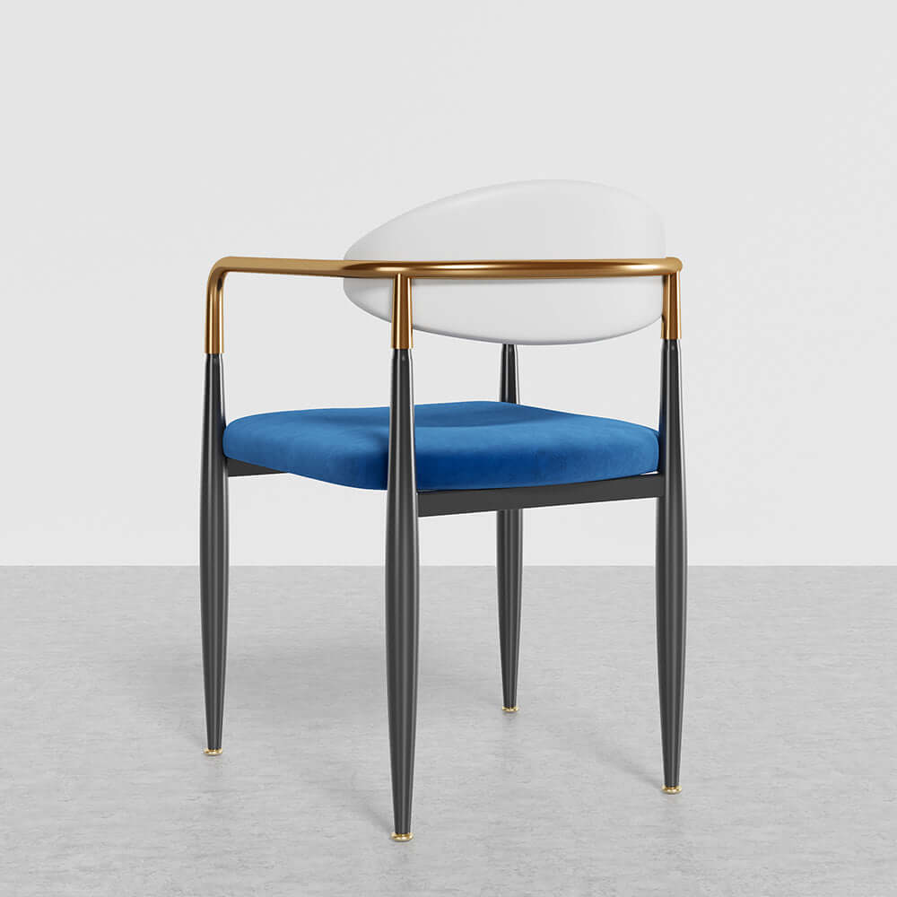 White and blue PU leather upholstered arm chairs - set of 2